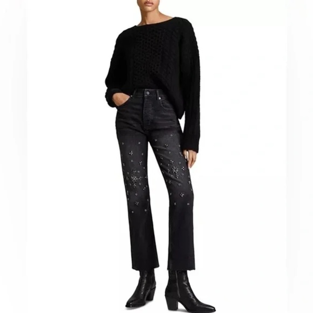 All Saints Evie Embellished High Waist Straight Leg Jeans